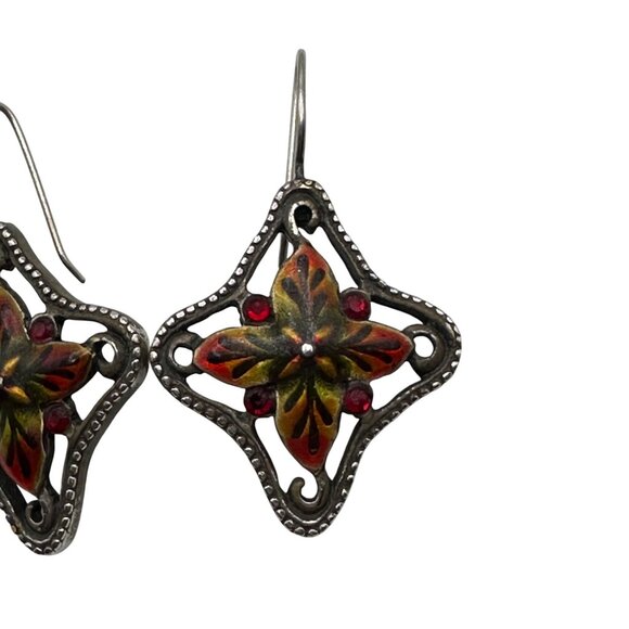 Chico's Earrings Jewlery Statement Dangle Drop Silver Tone Red - Picture 3 of 7